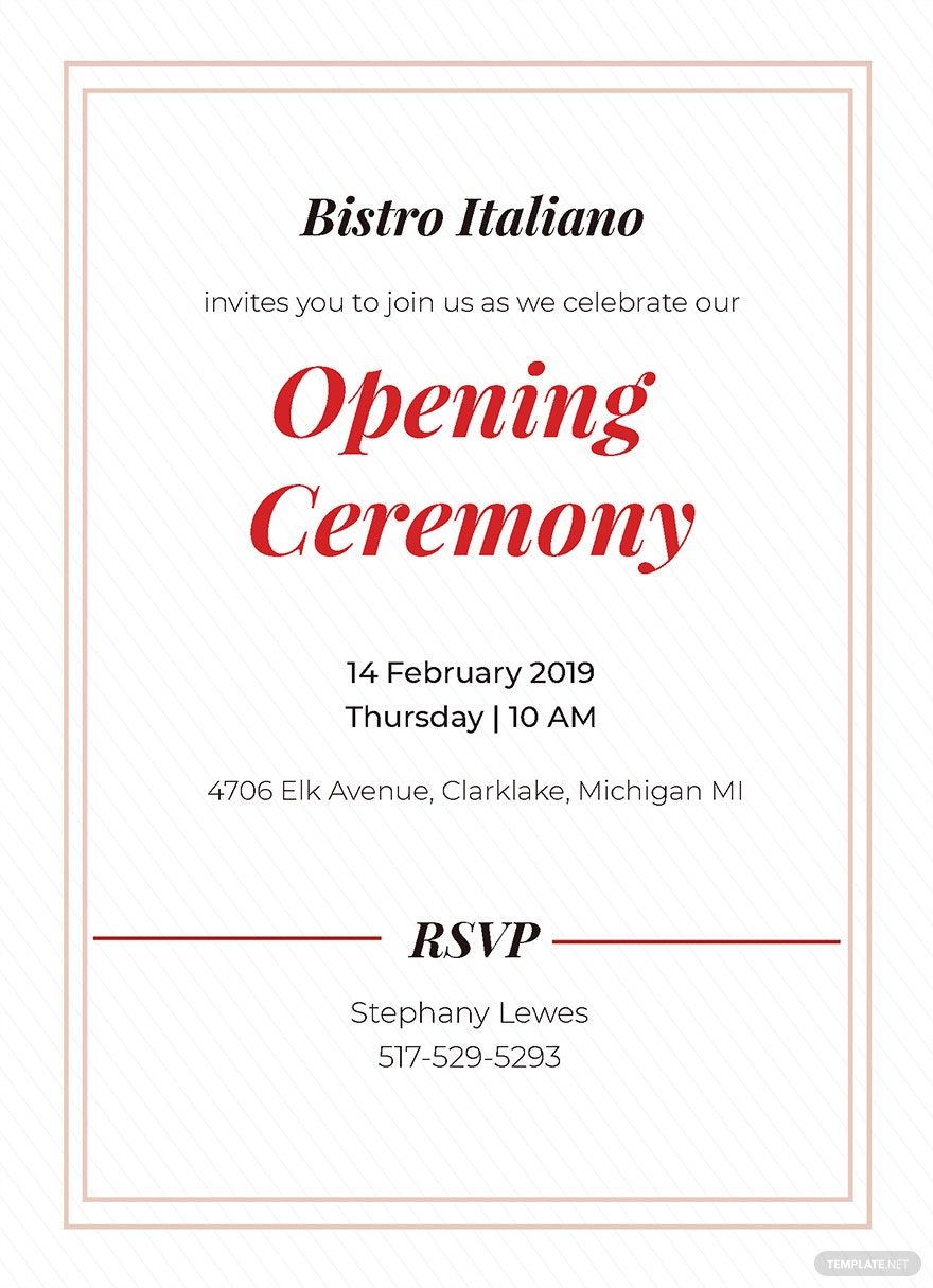 Opening Ceremony Invitation Card Template in Word, PDF, Illustrator, PSD, Apple Pages, Publisher