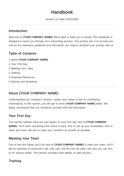 Free Handbook Template to Edit Online