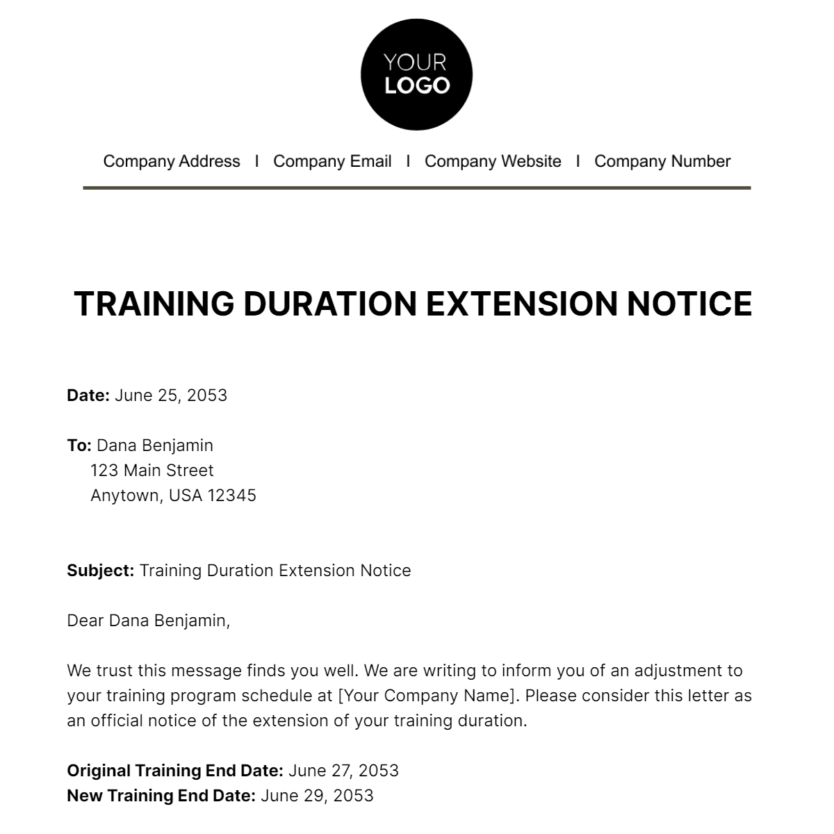 Training Duration Extension Notice HR Template