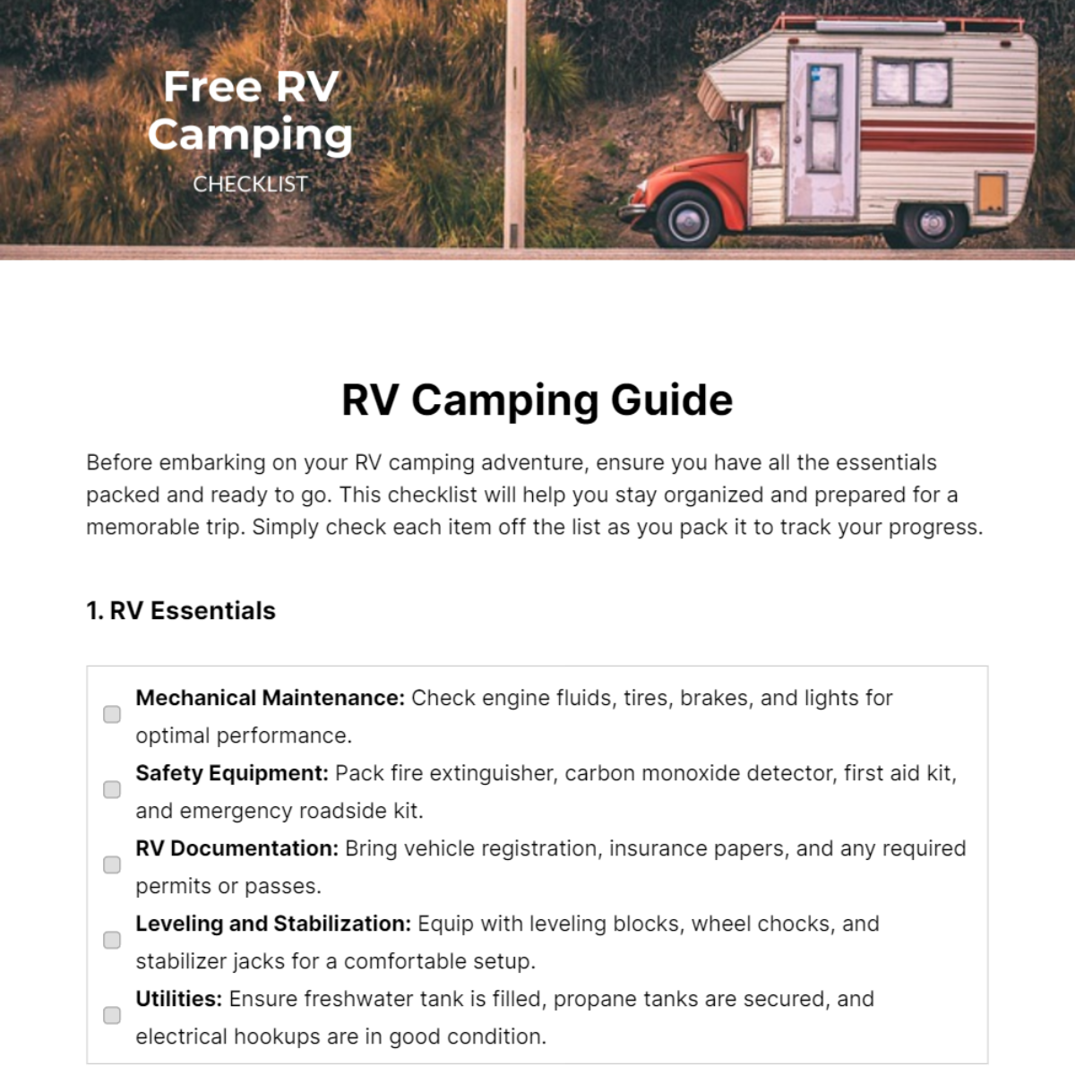 RV Camping Checklist Template