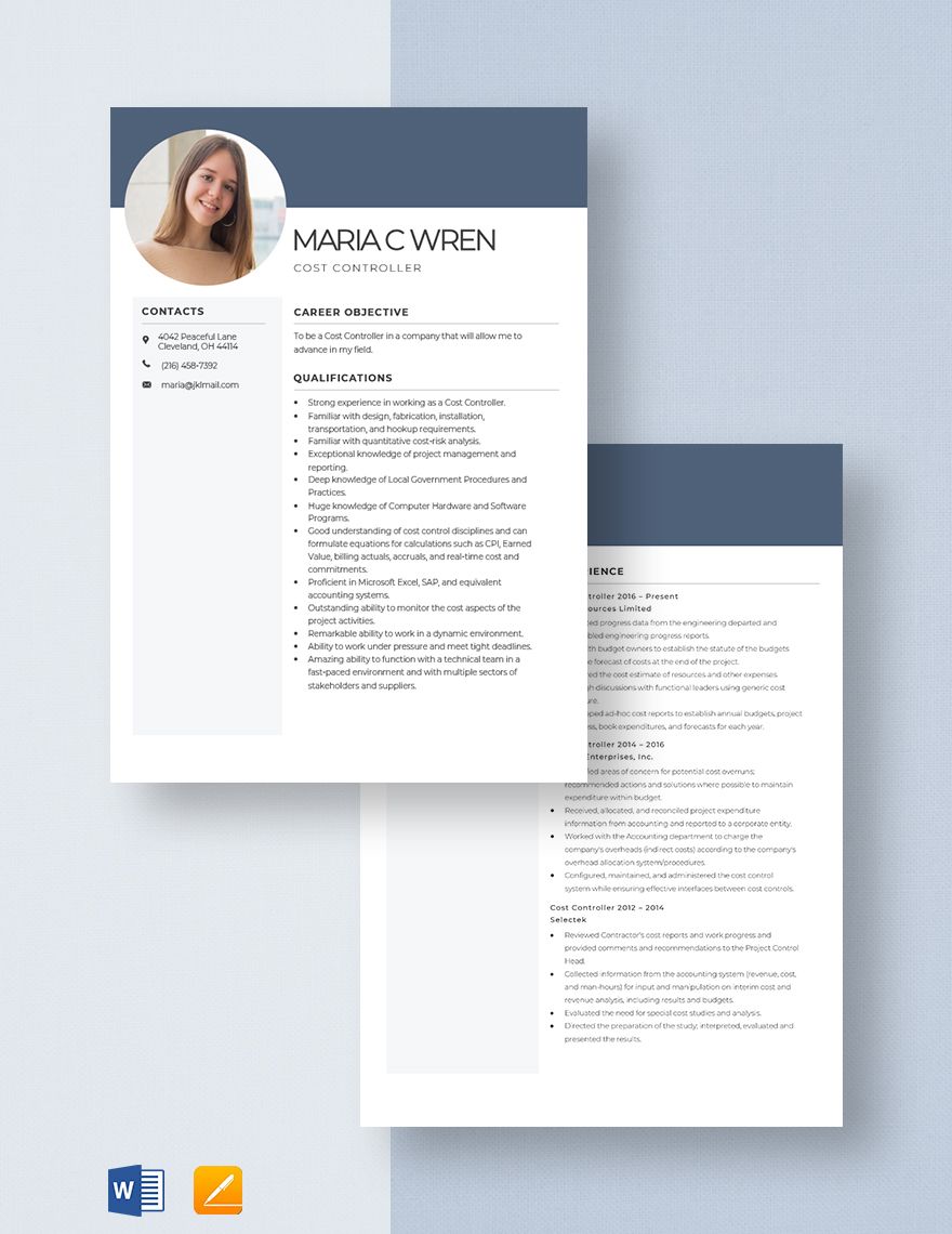 Cost Controller Resume
