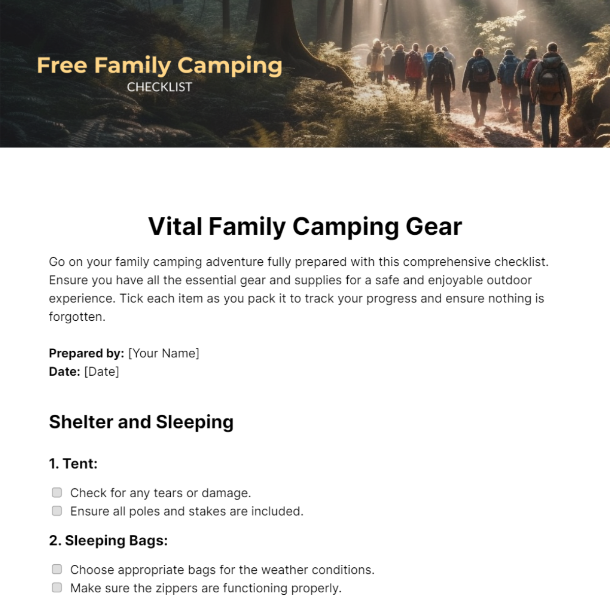 Family Camping Checklist Template