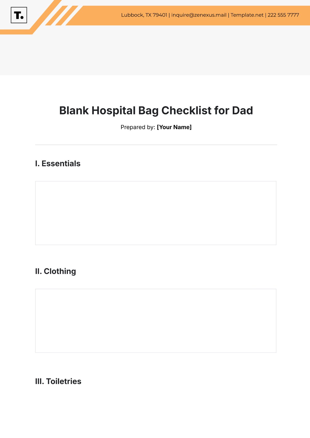 Blank Hospital Bag Checklist for Dad Template - Edit Online & Download