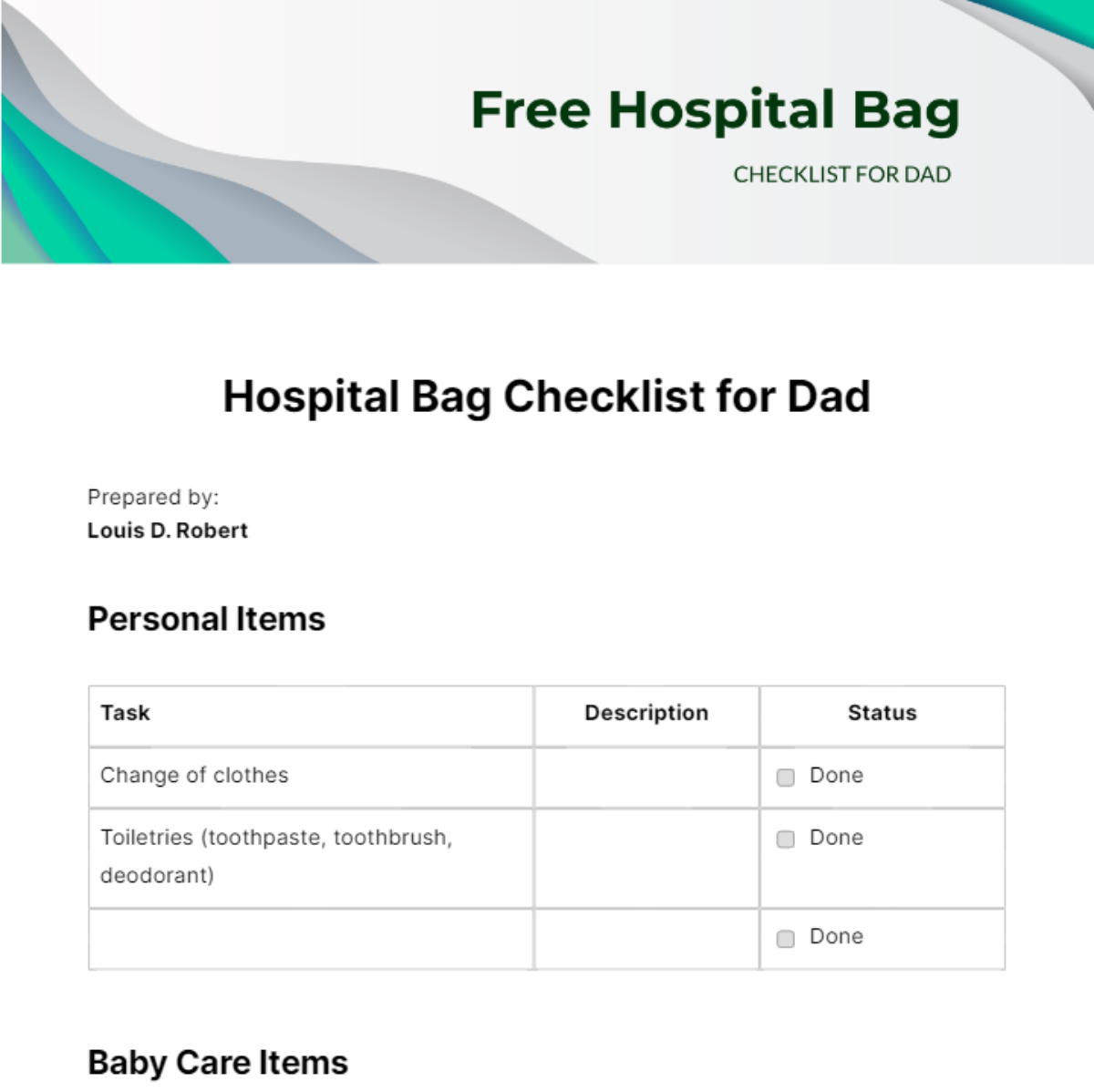 Free Hospital Bag Checklist For Dad Edit Online Download Template Net