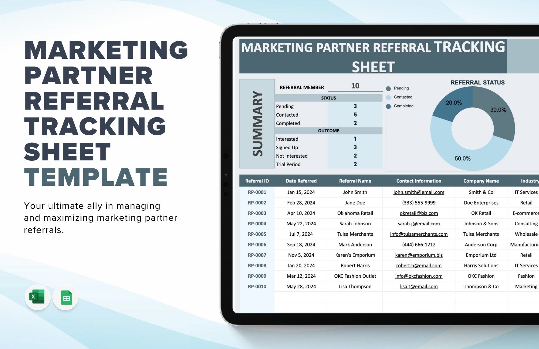 Marketing Partner Referral Tracking Sheet Template