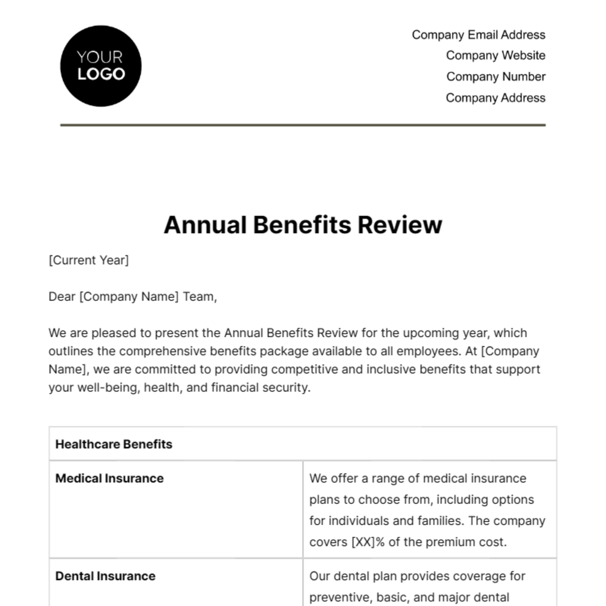 Annual Benefits Review HR Template - Edit Online & Download