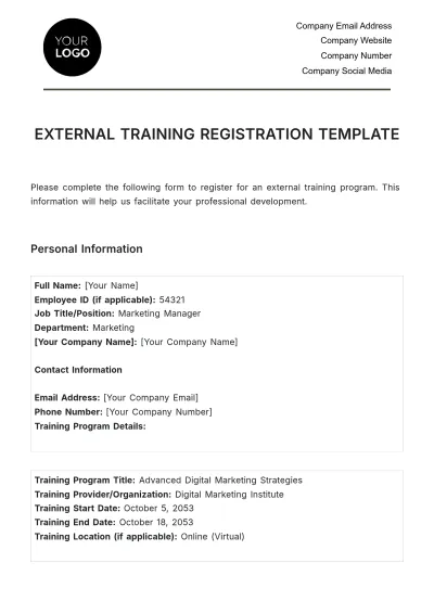 Free External Training Registration HR Template to Edit Online