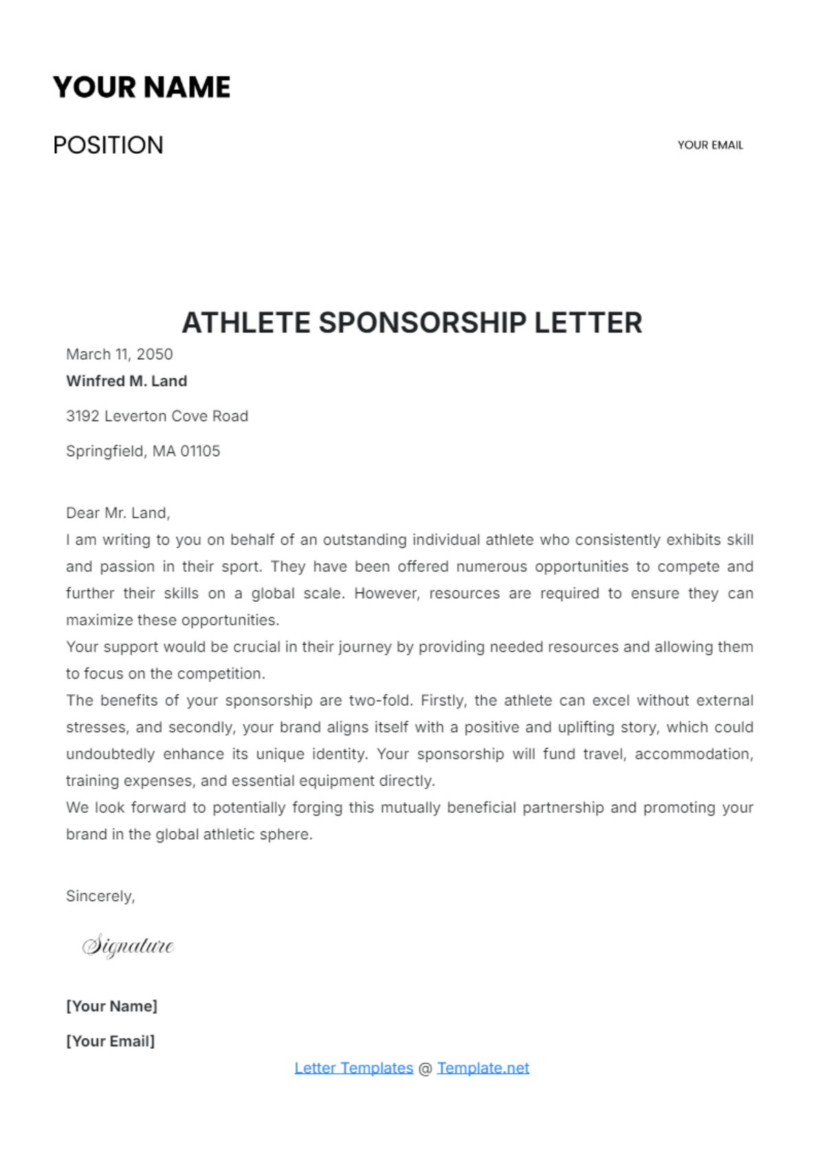 Athlete Sponsorship Letter Template