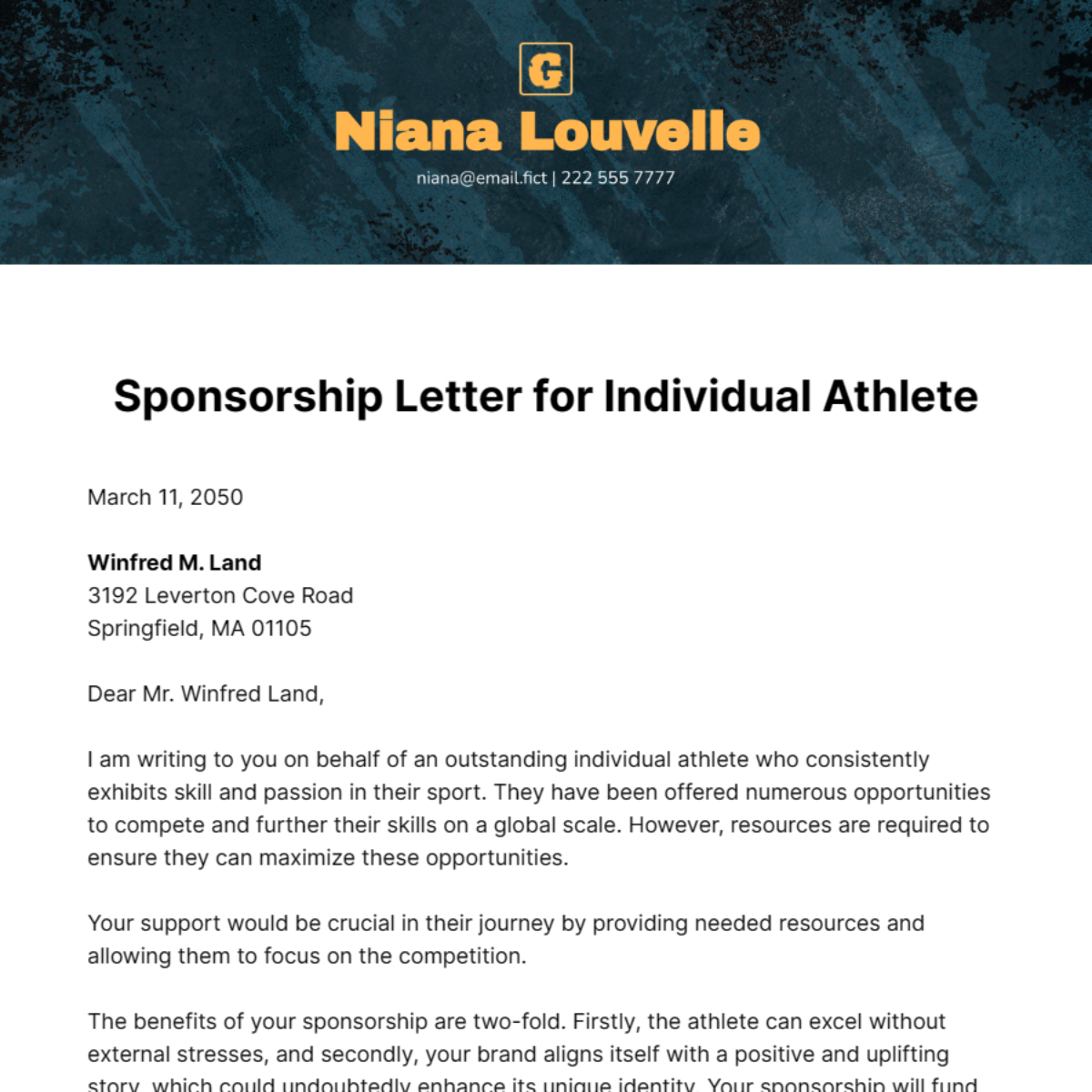 Sponsorship Letter for Individual Athlete Template