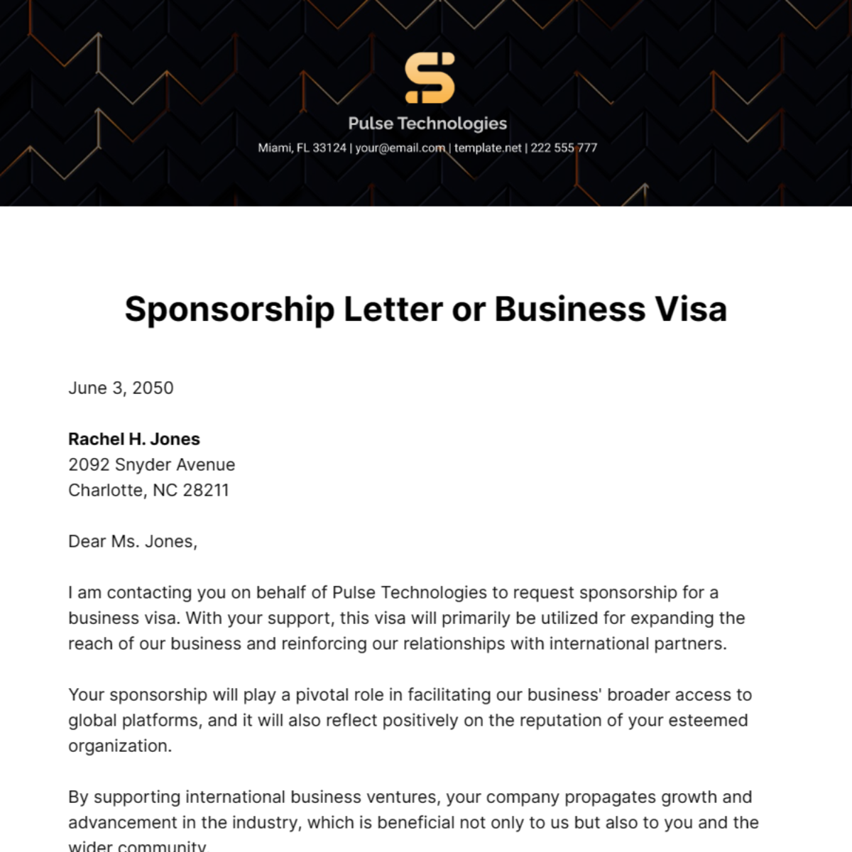 Sponsorship Letter for Business Visa Template