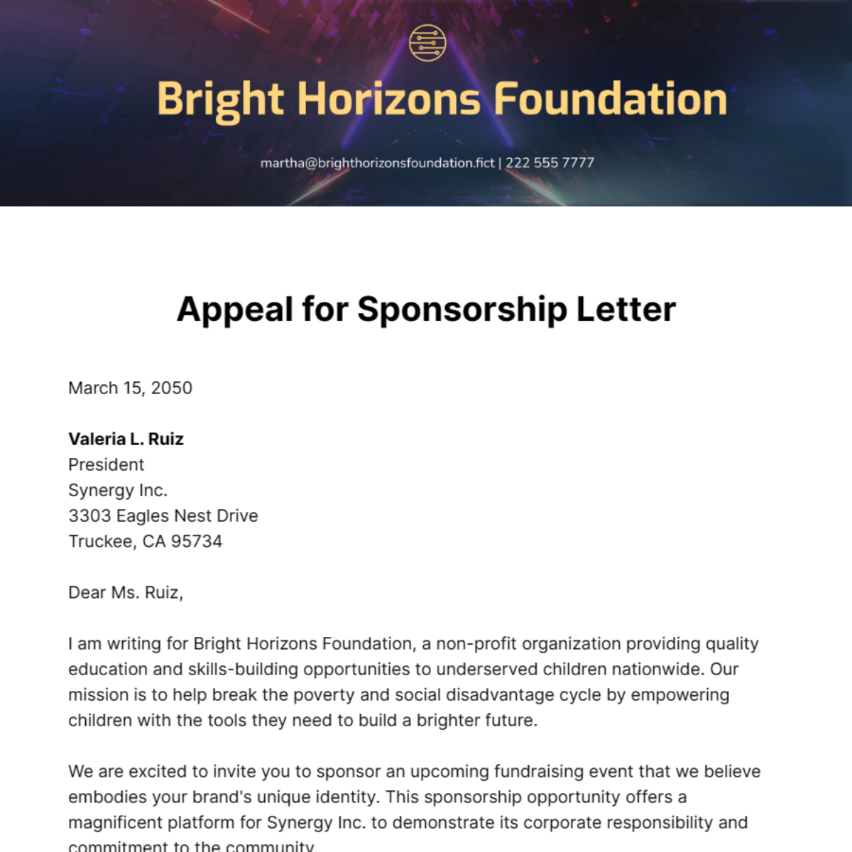 Appeal for Sponsorship Letter Template