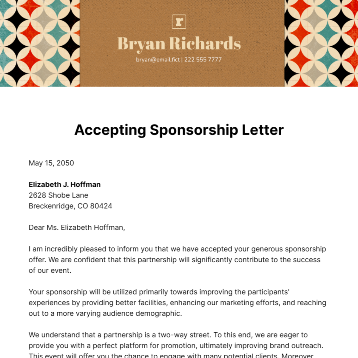 Accepting Sponsorship Letter Template