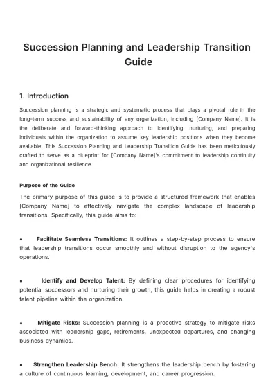 Free Succession Planning and Leadership Transition Guide HR Template to Edit Online
