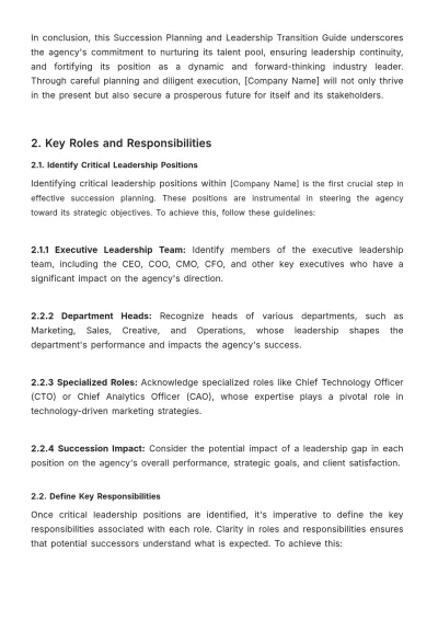 Free Succession Planning and Leadership Transition Guide HR Template to Edit Online