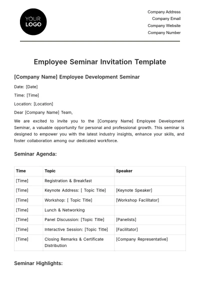 Free Employee Seminar Invitation HR Template to Edit Online