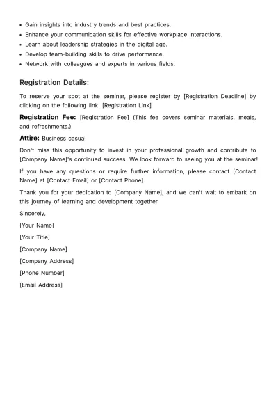 Free Employee Seminar Invitation HR Template to Edit Online