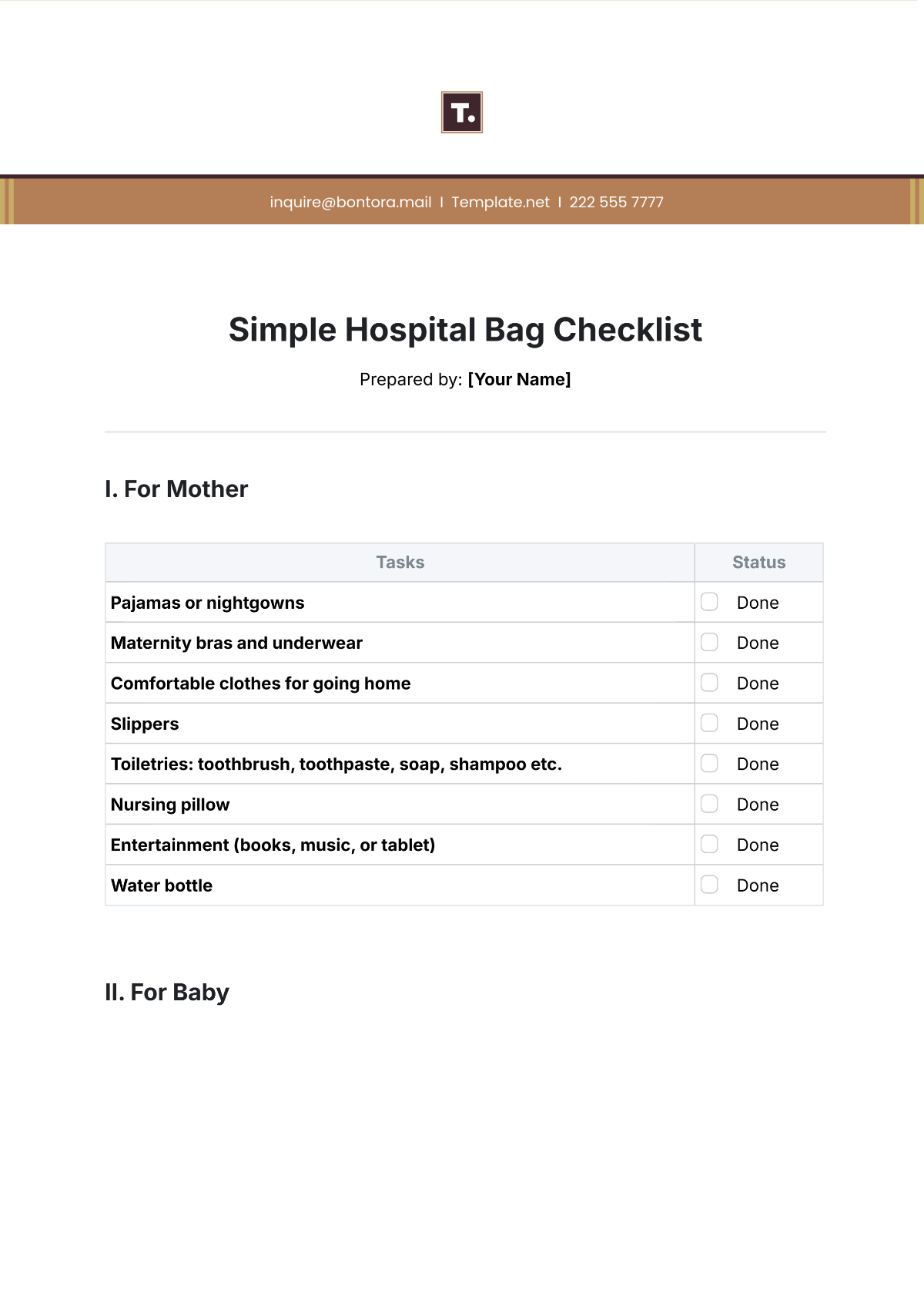 Simple Hospital Bag Checklist Template - Edit Online & Download