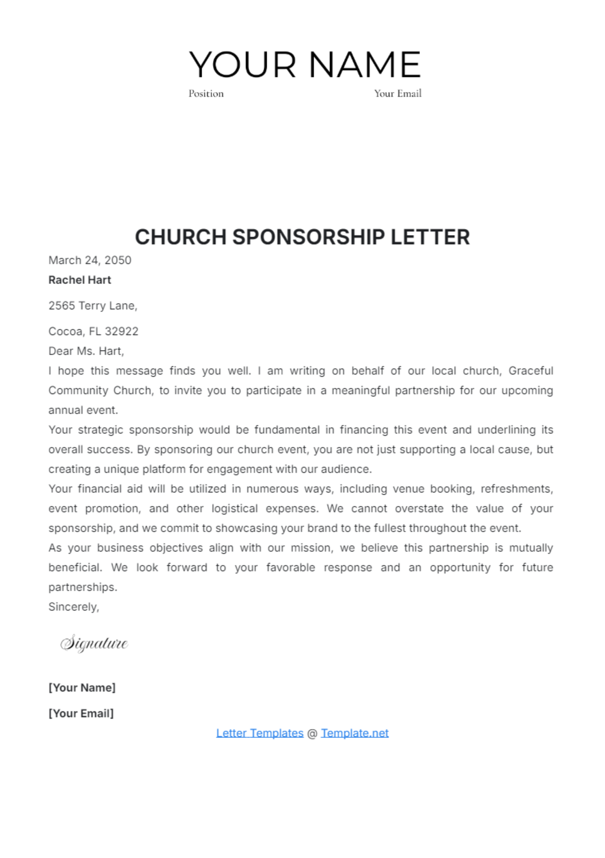 Church Sponsorship Letter Template