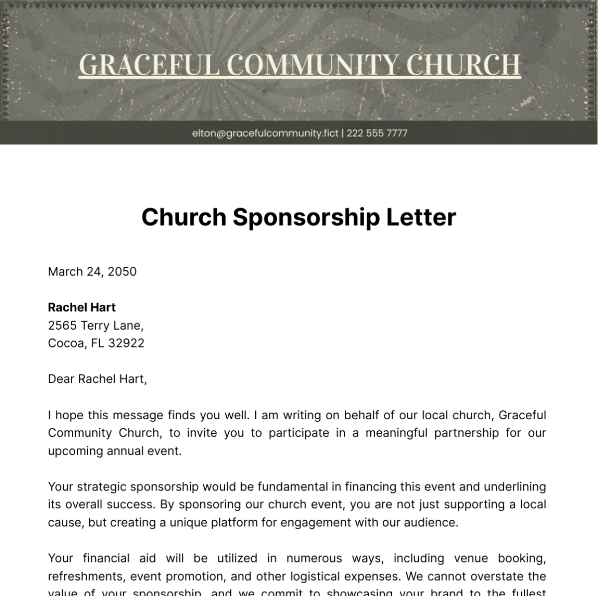 Church Sponsorship Letter Template