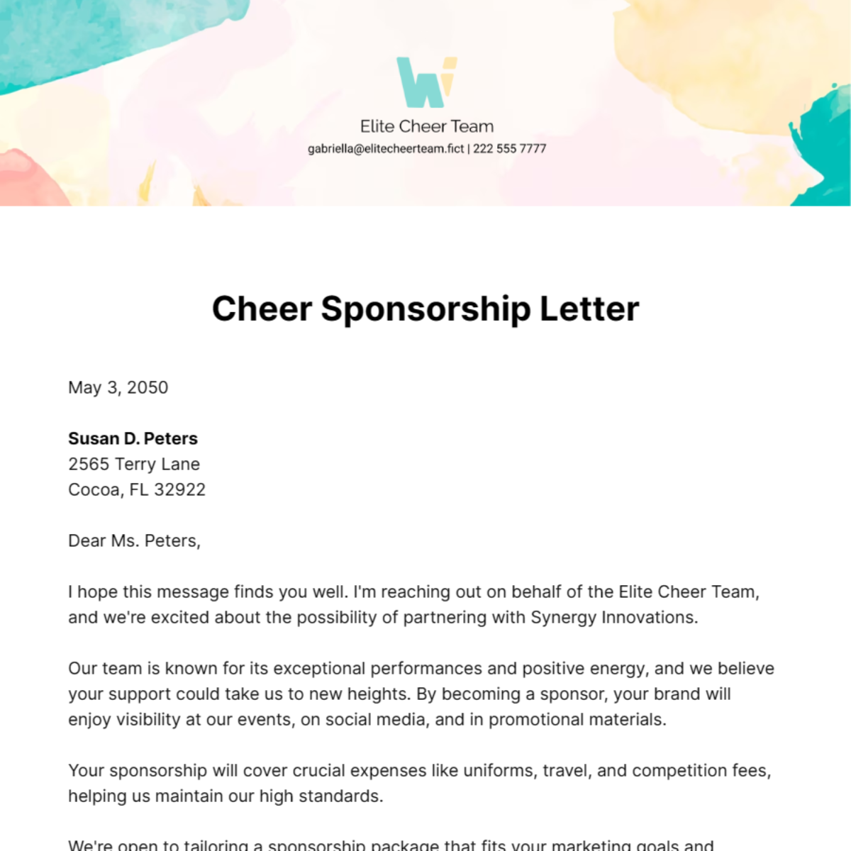Cheer Sponsorship Letter Template