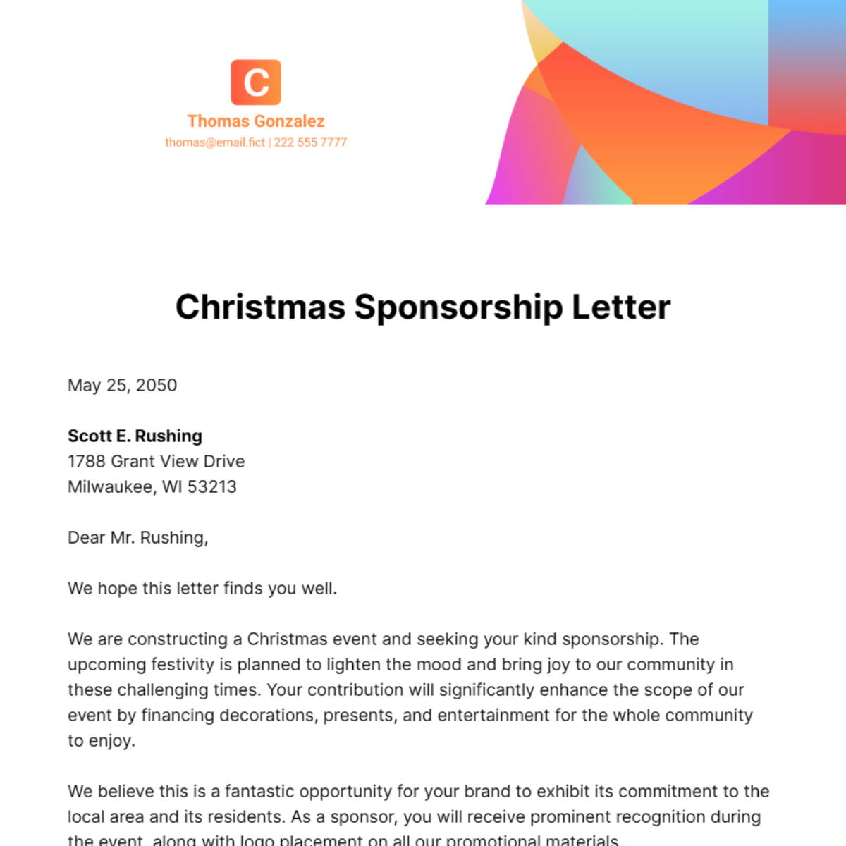 Christmas Sponsorship Letter Template