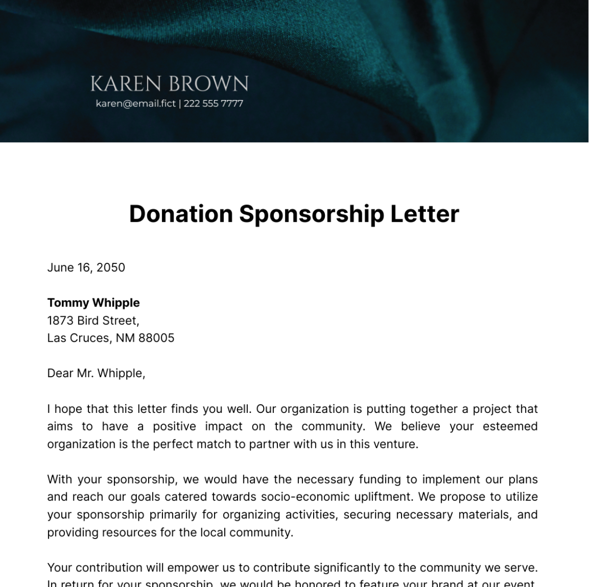 Donation Sponsorship Letter Template