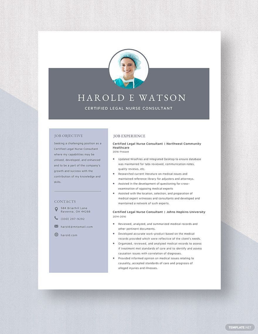Free Certified Legal Nurse Consultant Resume Template