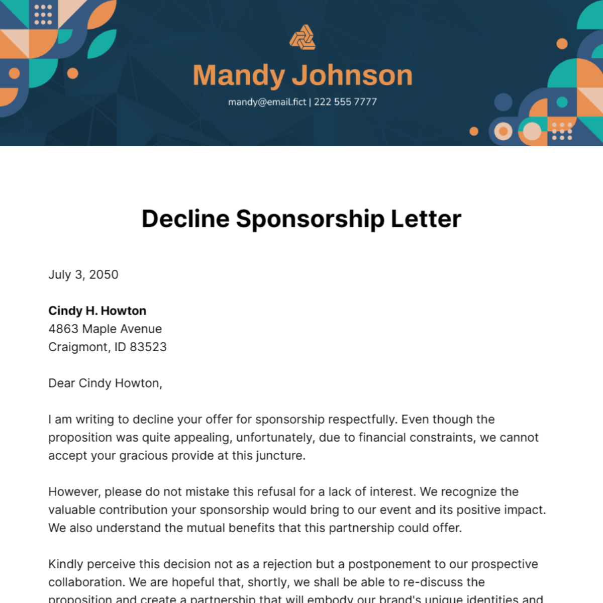 Decline Sponsorship Letter Template