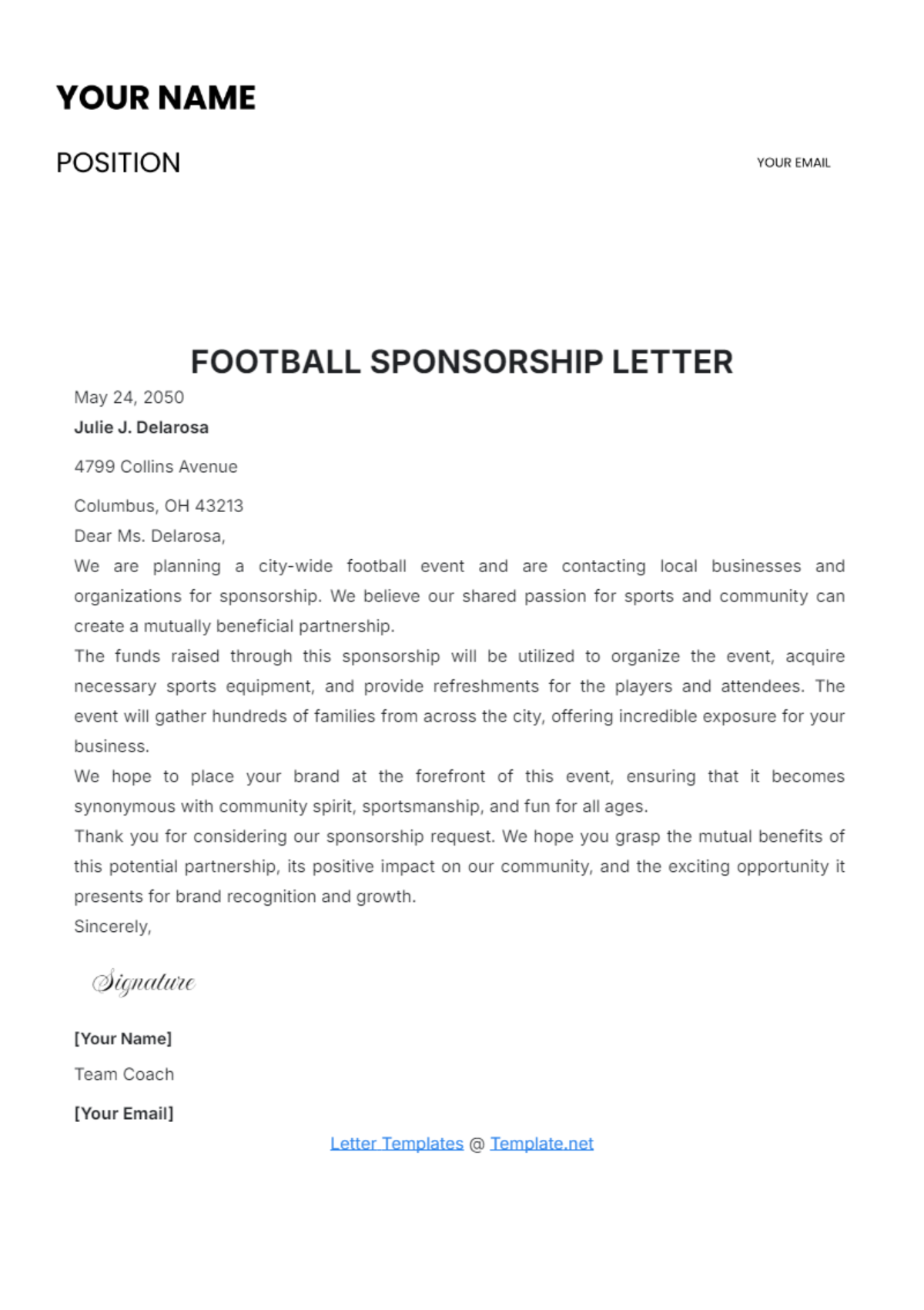 Football Sponsorship Letter Template