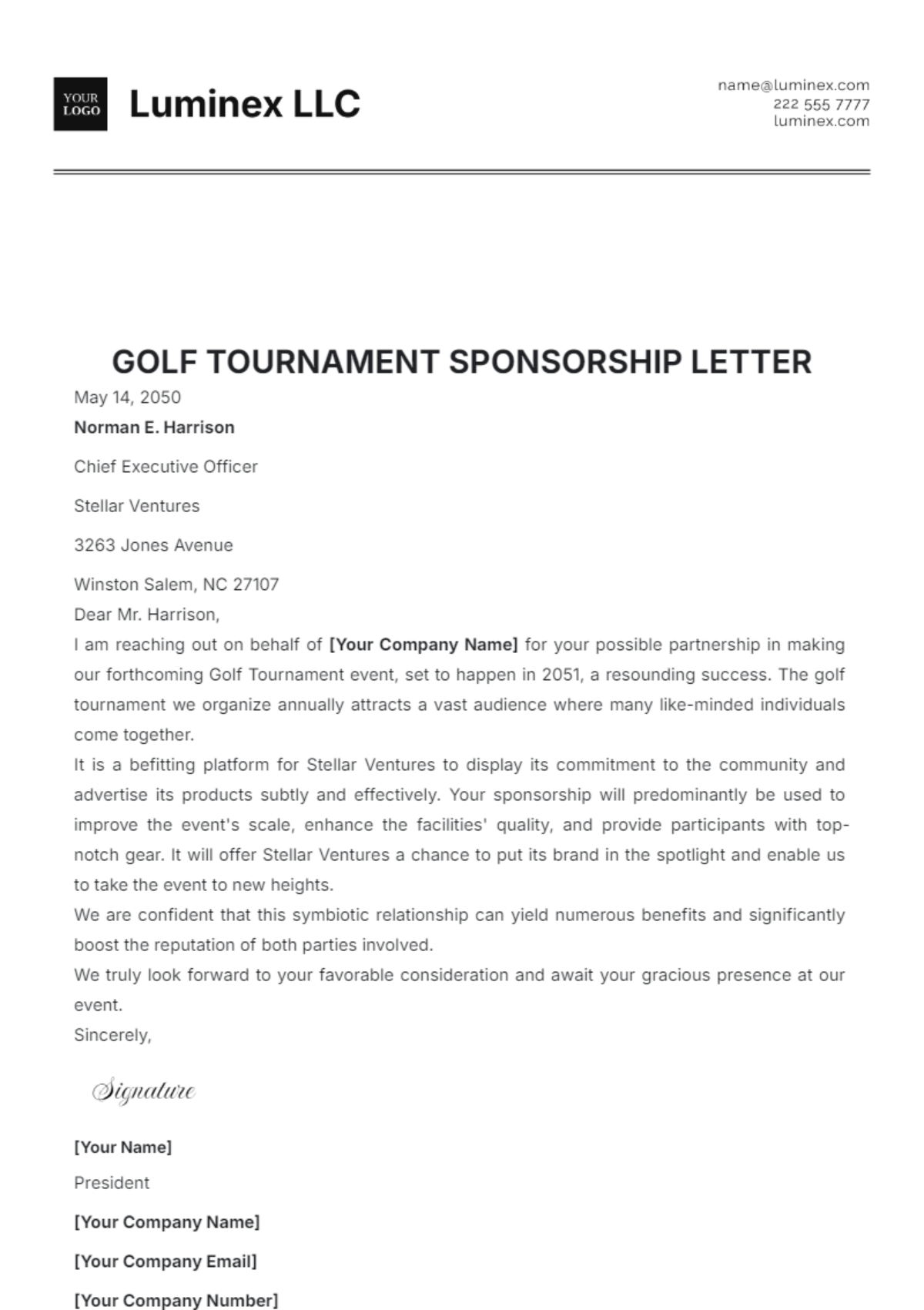 Golf Tournament Sponsorship Letter Template