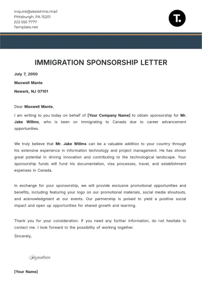 Free Immigration Sponsorship Letter Template to Edit Online