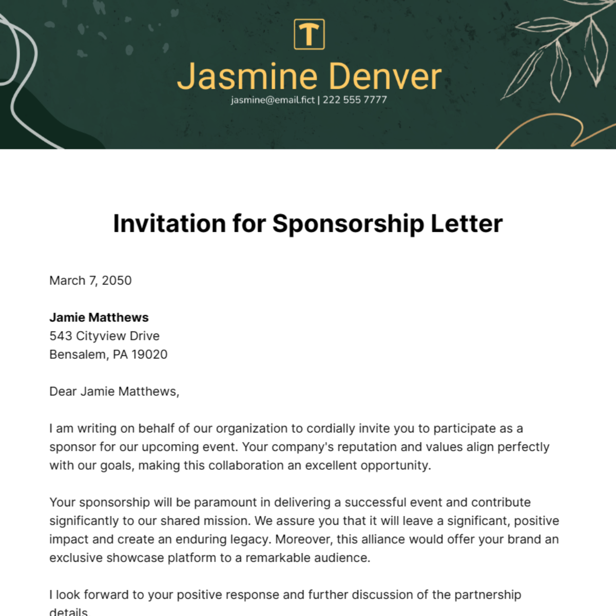Invitation for Sponsorship Letter Template