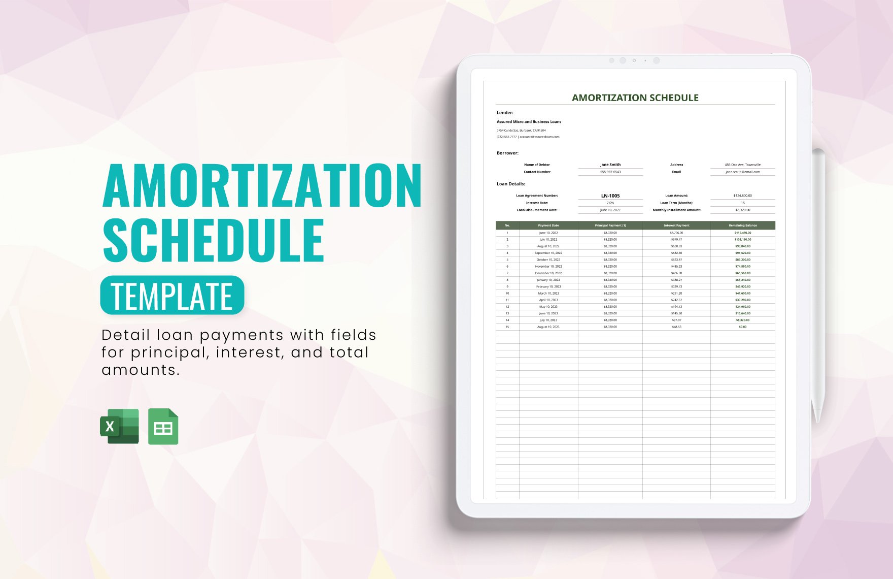 Free Amortization Schedule Template in Excel, Google Sheets