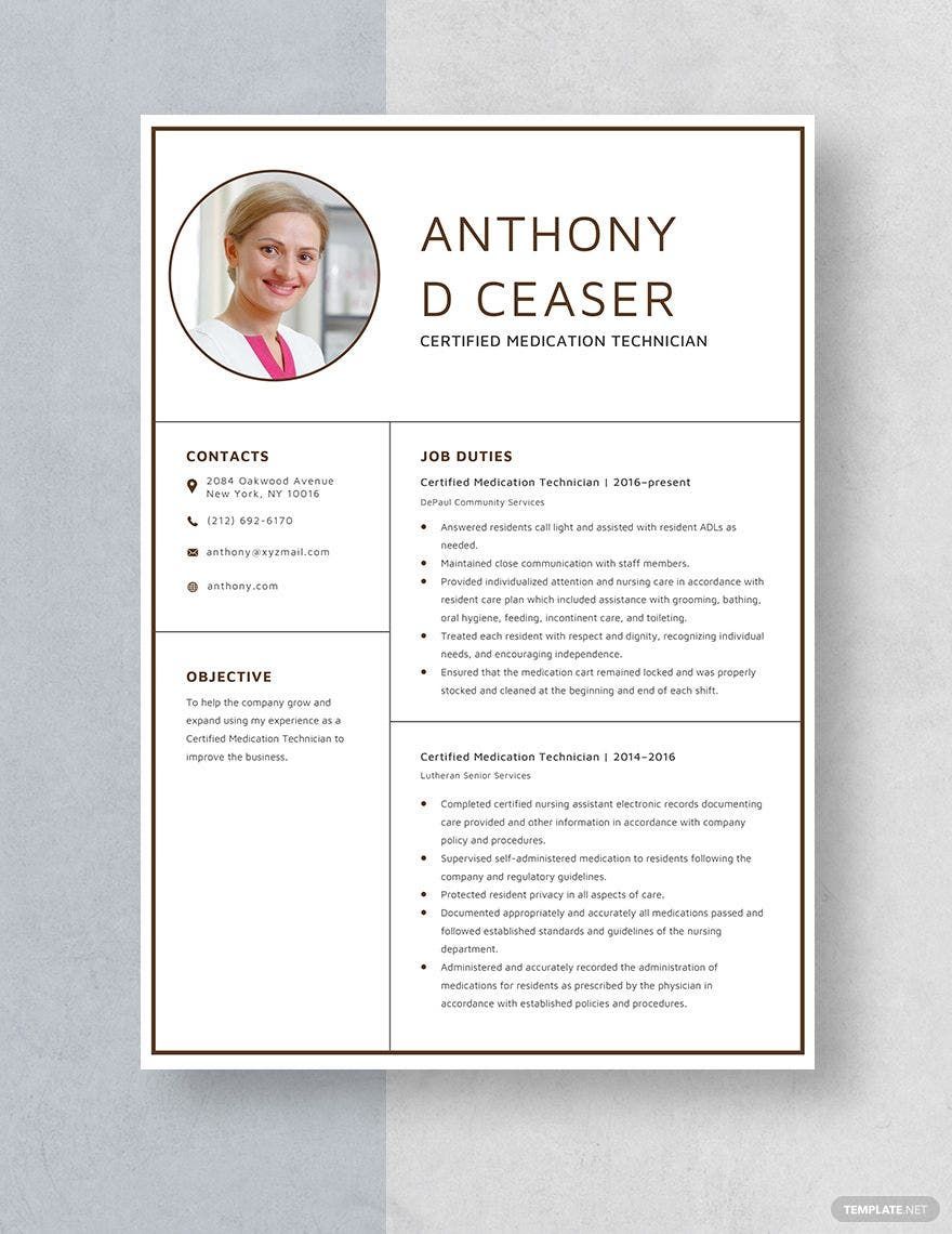 Certified Medication Technician Resume