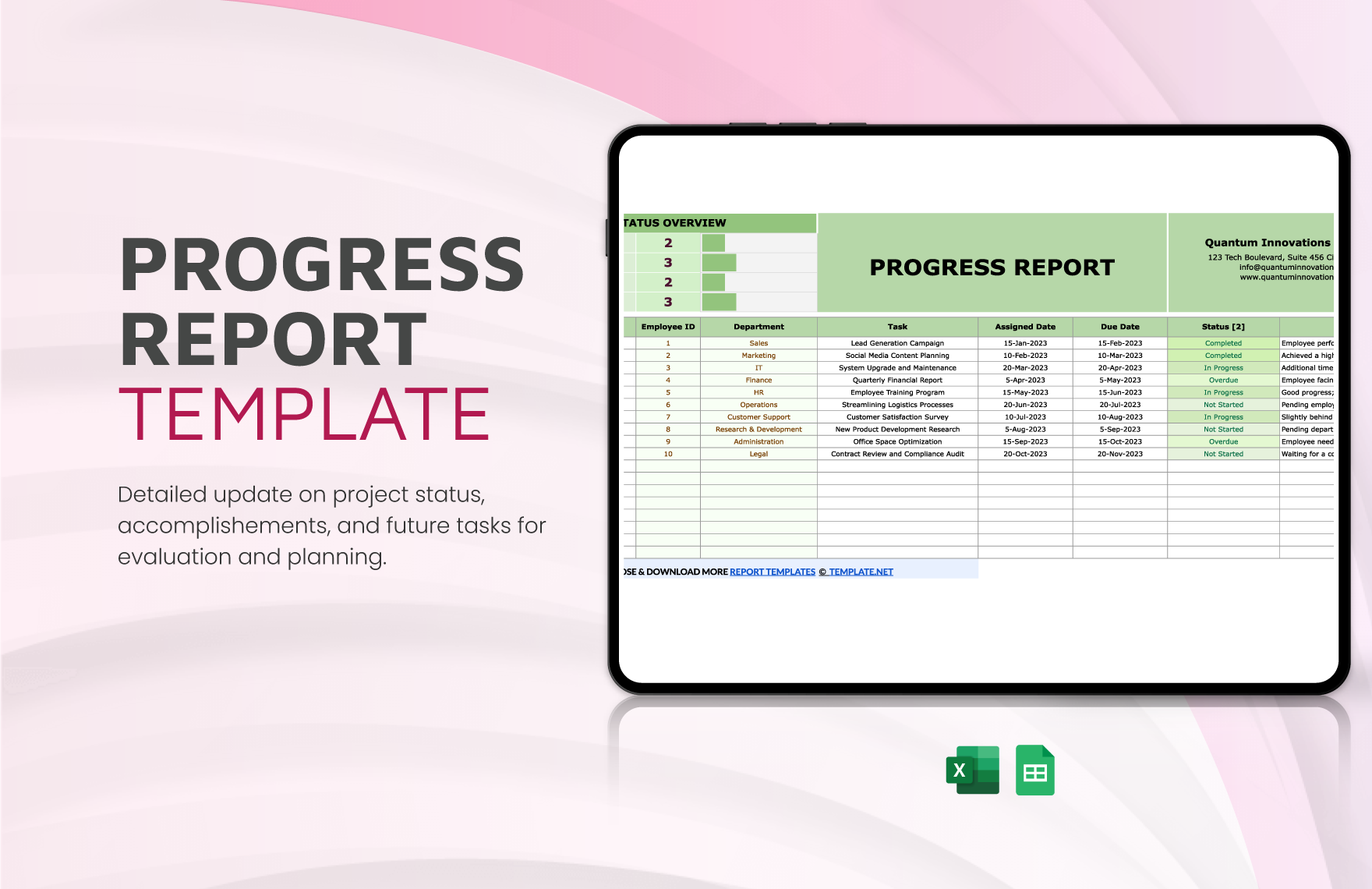 Free Progress Report Template in Excel, Google Sheets