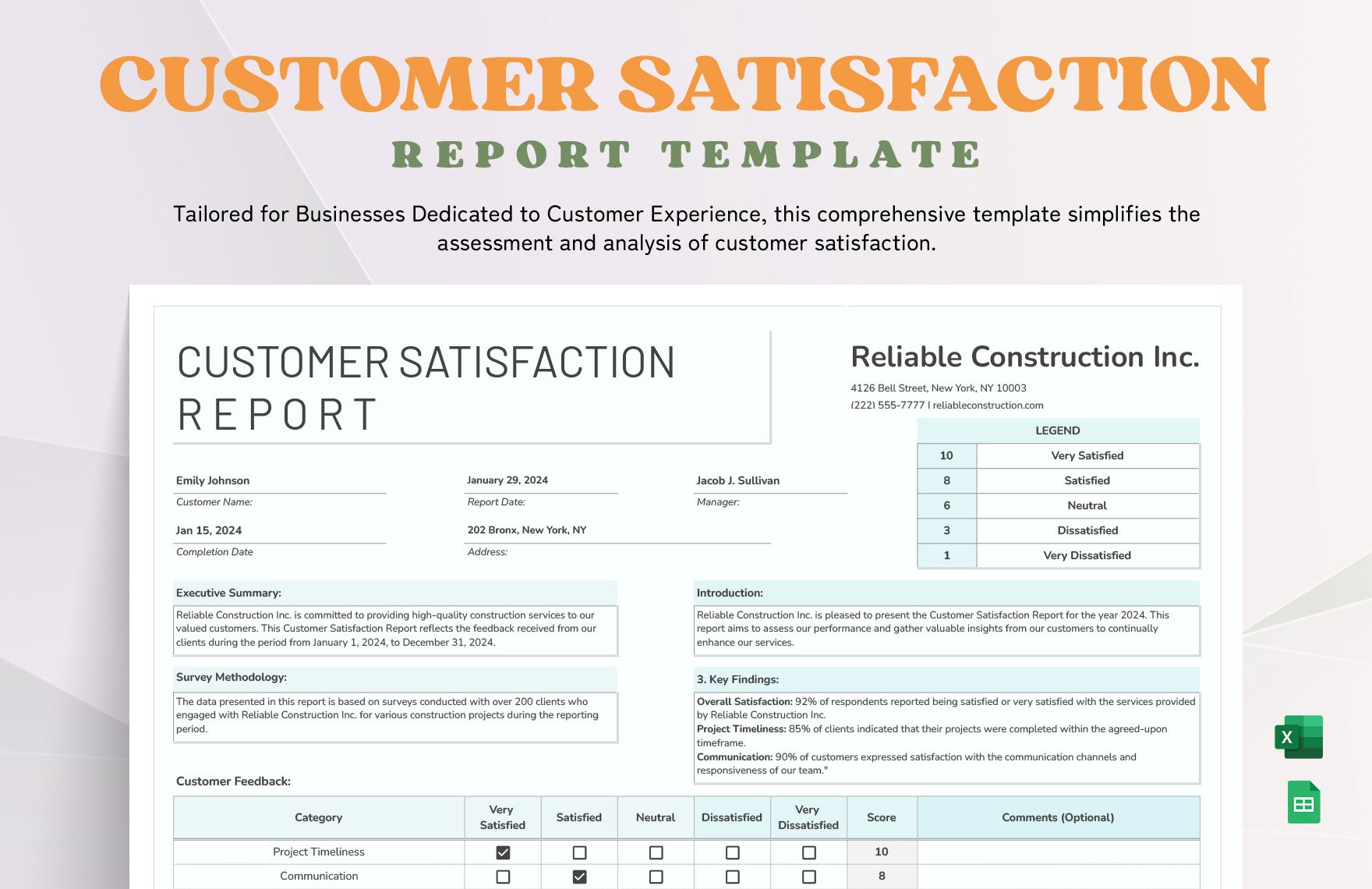 Free Customer Satisfaction Report Template in Excel, Google Sheets