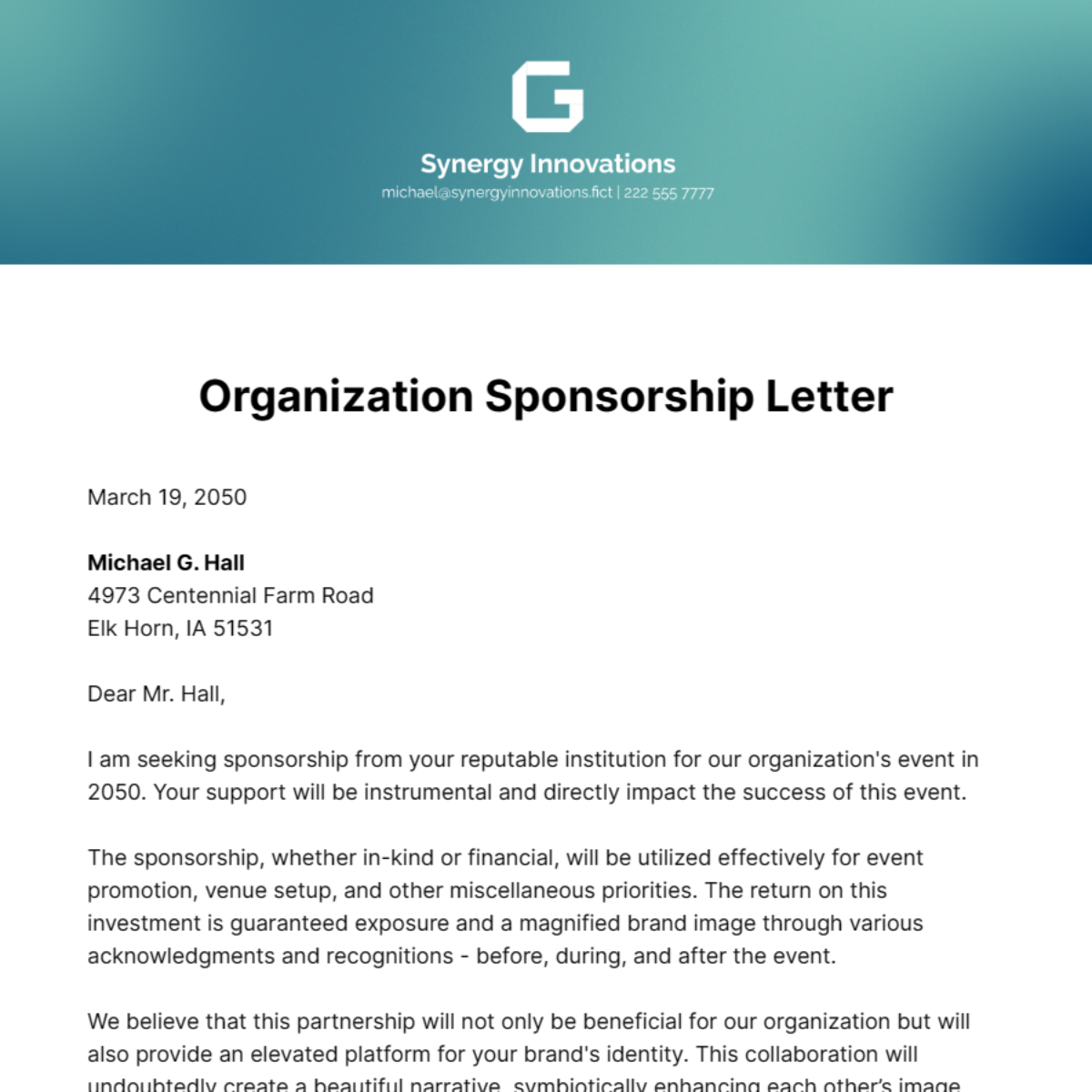Organization Sponsorship Letter Template