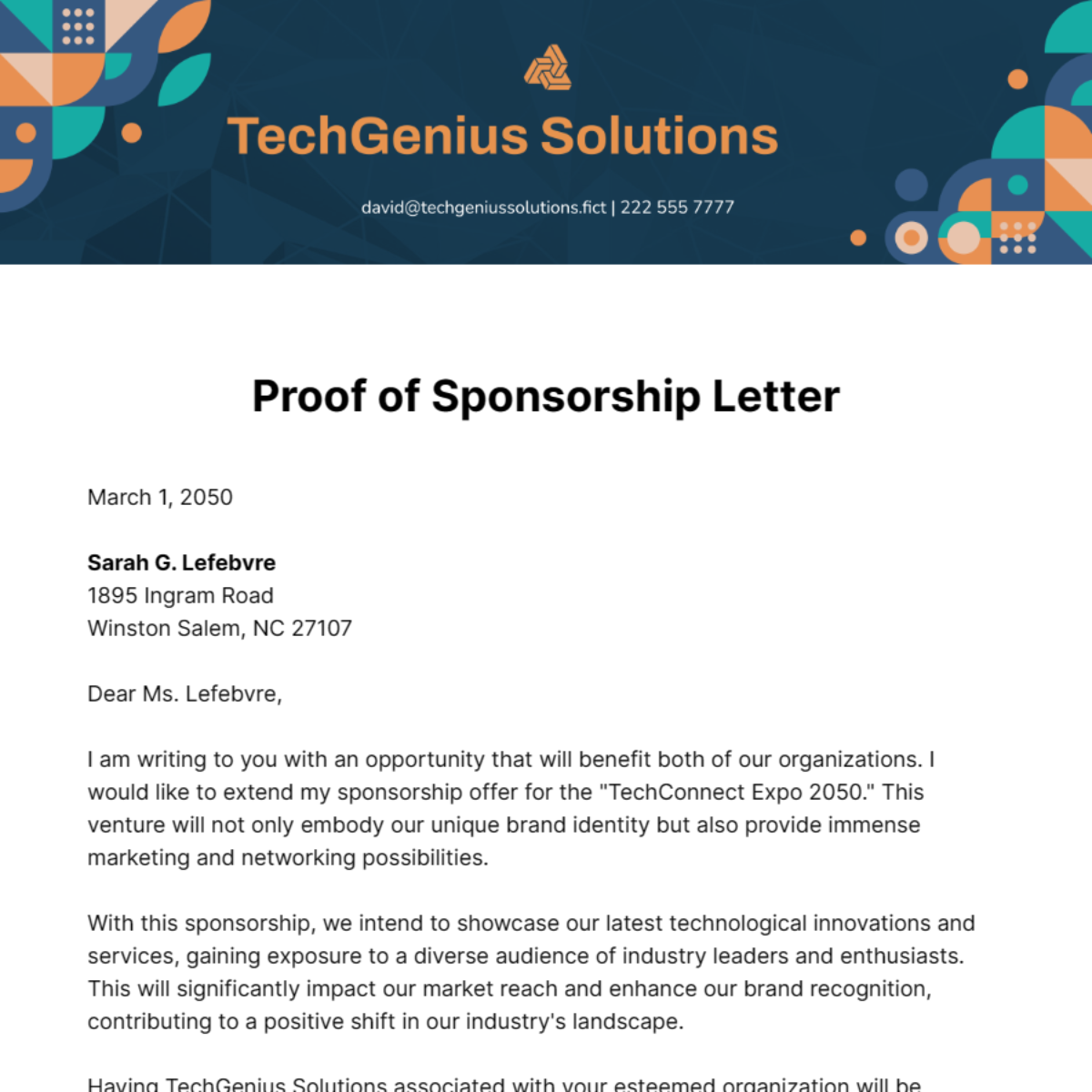 Proof of Sponsorship Letter Template