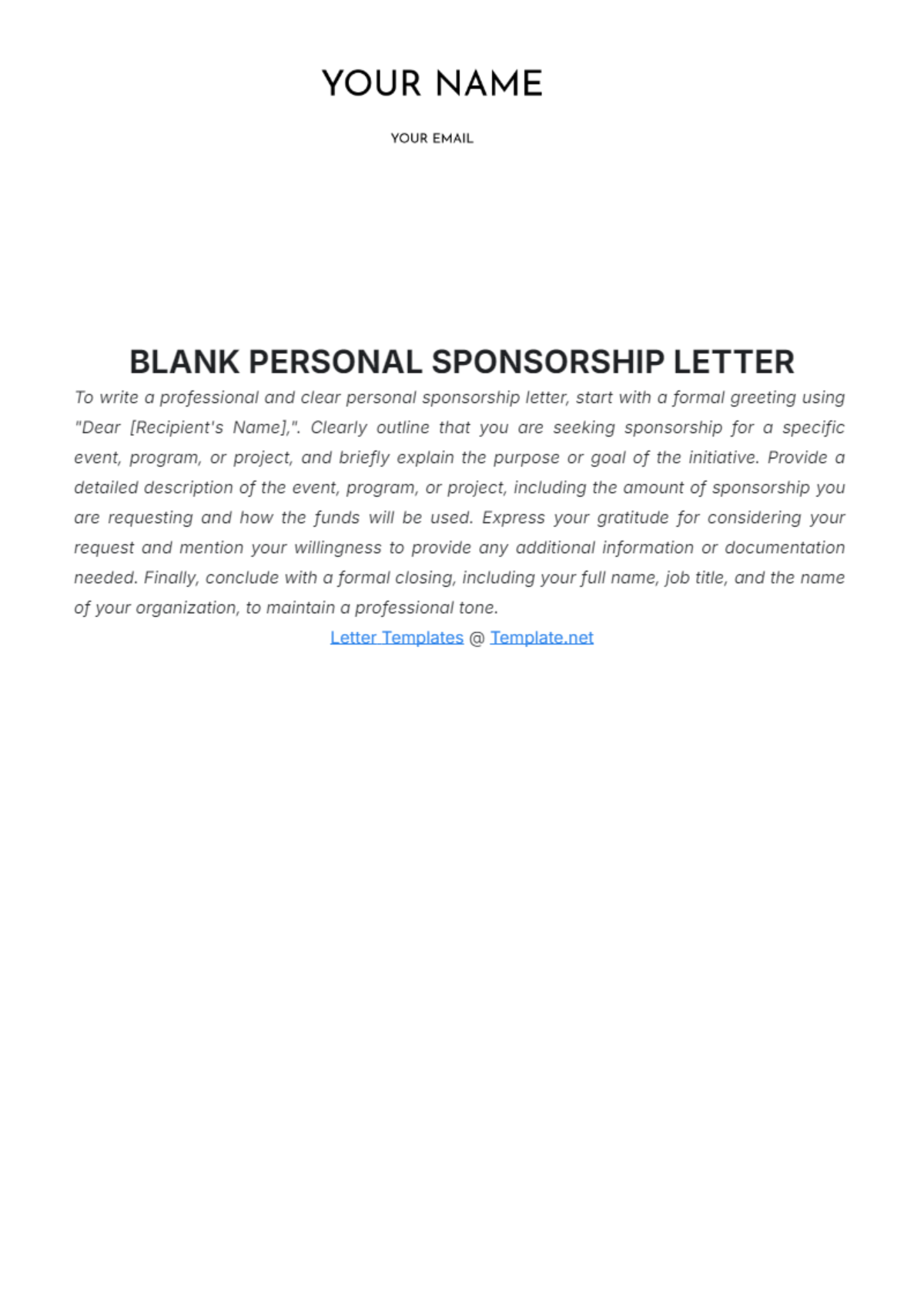 Blank Personal Sponsorship Letter Template