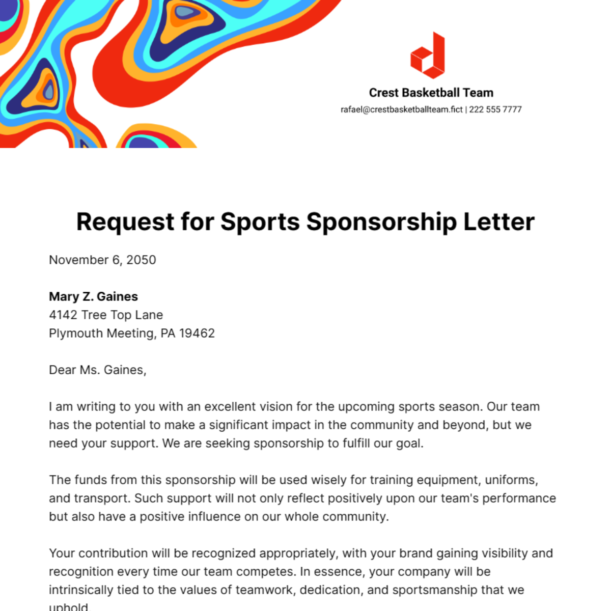 Request for Sports Sponsorship Letter Template