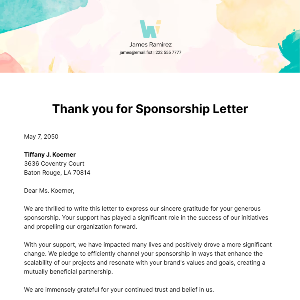 Thank you for Sponsorship Letter Template