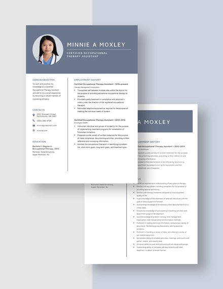 Certified Occupational Therapy Assistant Resume  Download