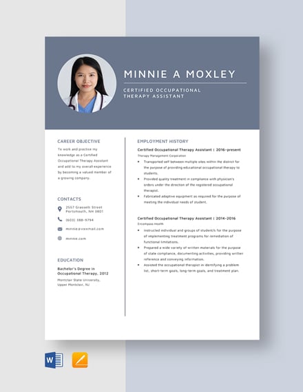 Certified Occupational Therapy Assistant Resume