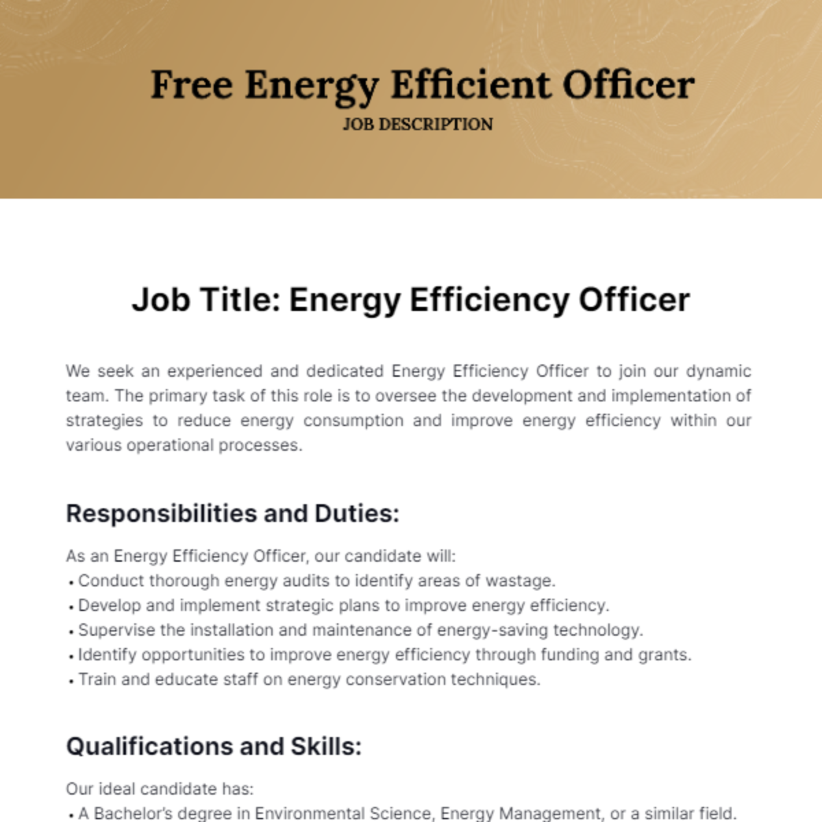 Free Energy Efficiency Officer Job Description Template