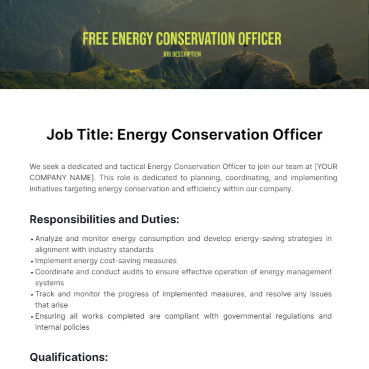Free Energy Conservation Officer Job Description Template
