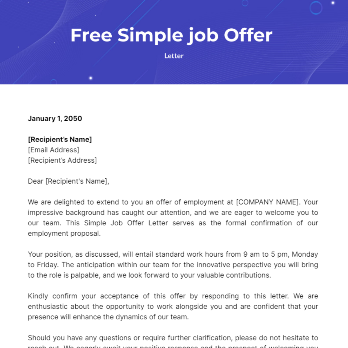 Simple job Offer Letter Template