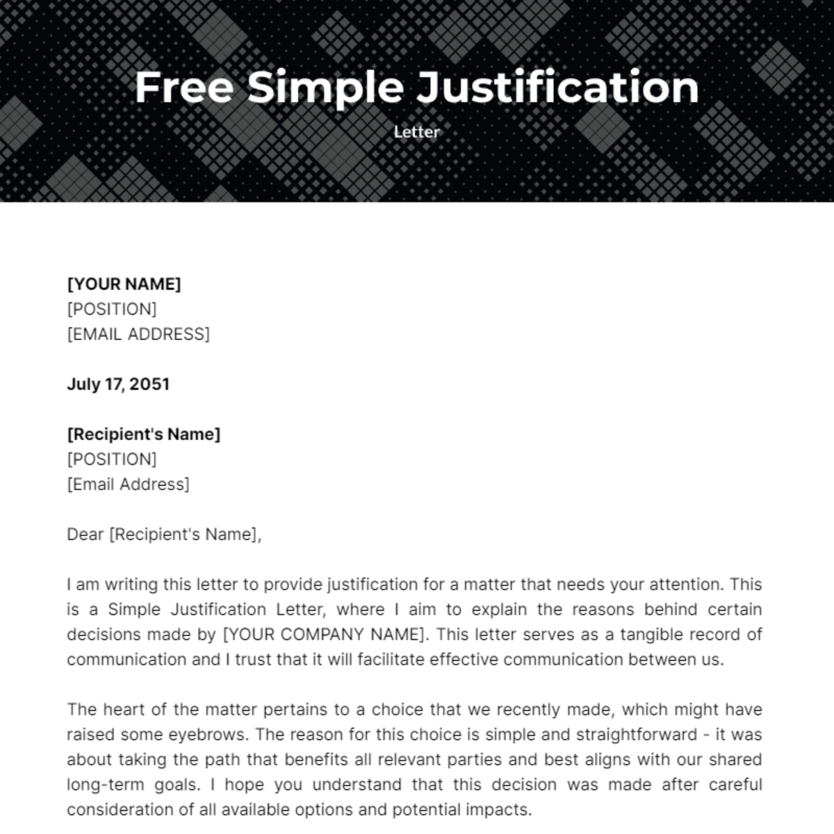 Simple Justification Letter Template