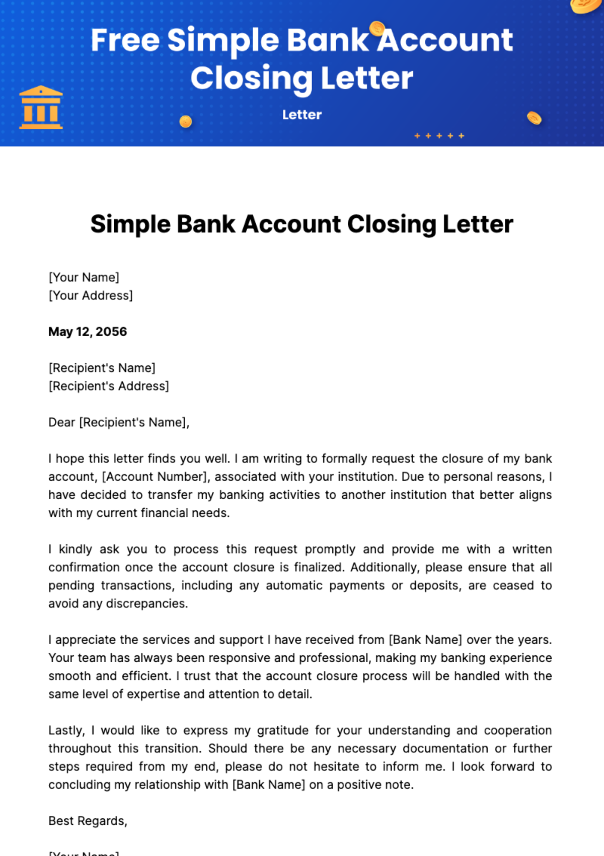 Free Simple Bank Account Closing Letter Template
