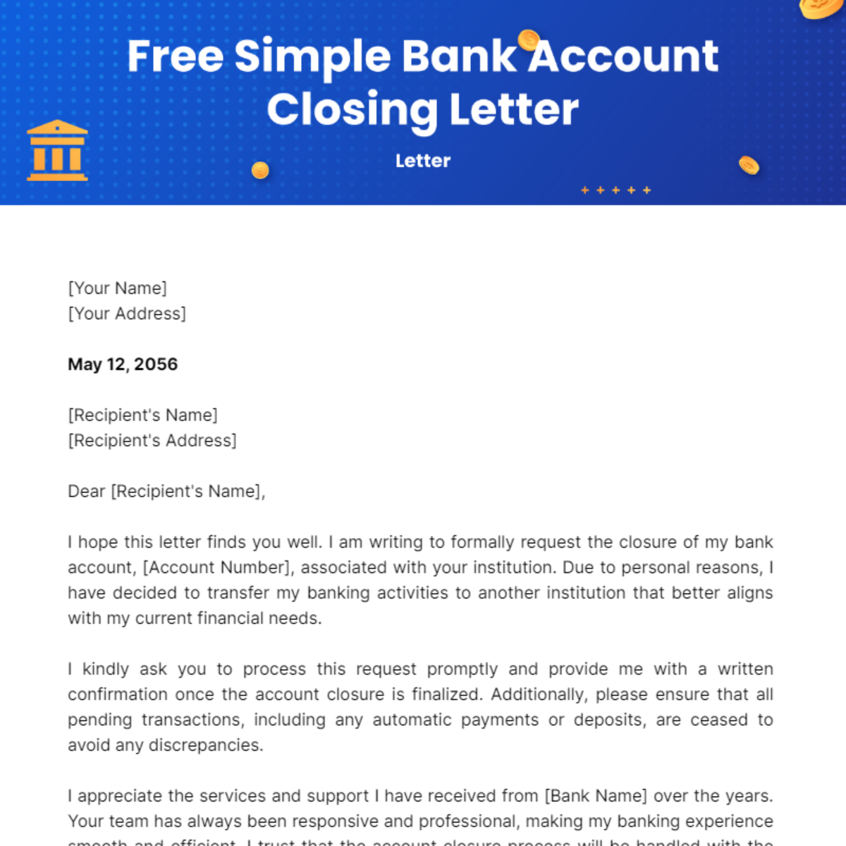Simple Bank Account Closing Letter Template