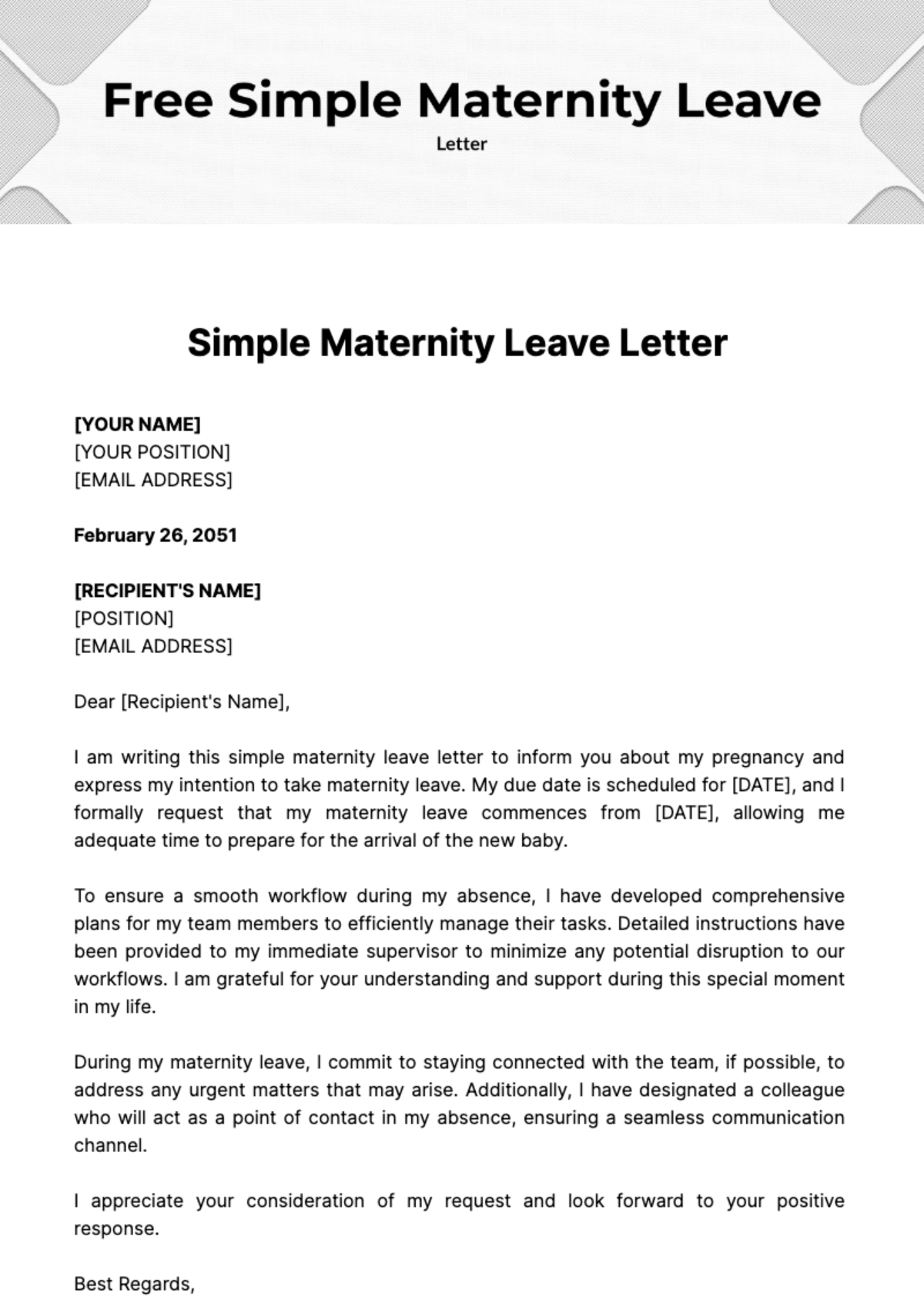 Simple Maternity Leave Letter Template